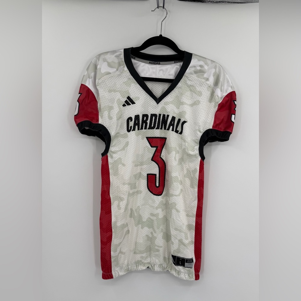 Adidas Louisville Cardinals #3 Football Jersey White Camo Men’s Large NCAA